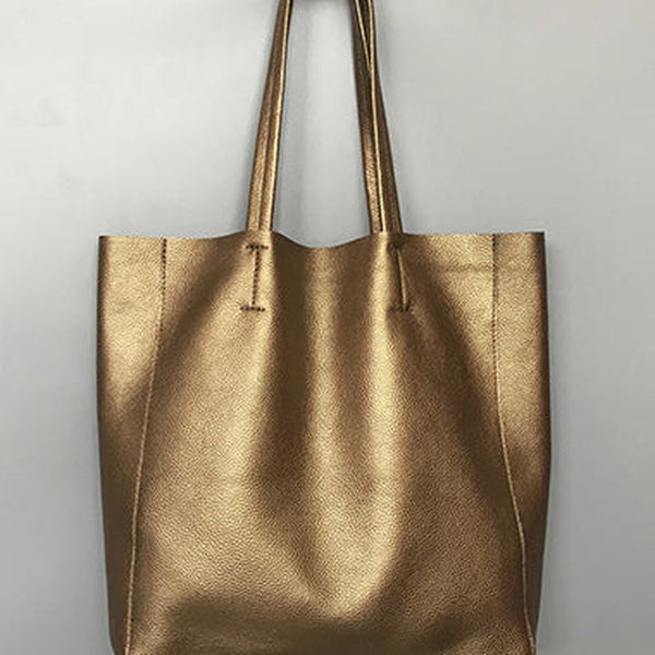 Fashion Womens Gold Leather Oversize Tote Bags Bronze Shoulder Tote Bag Handbag Tote For Women