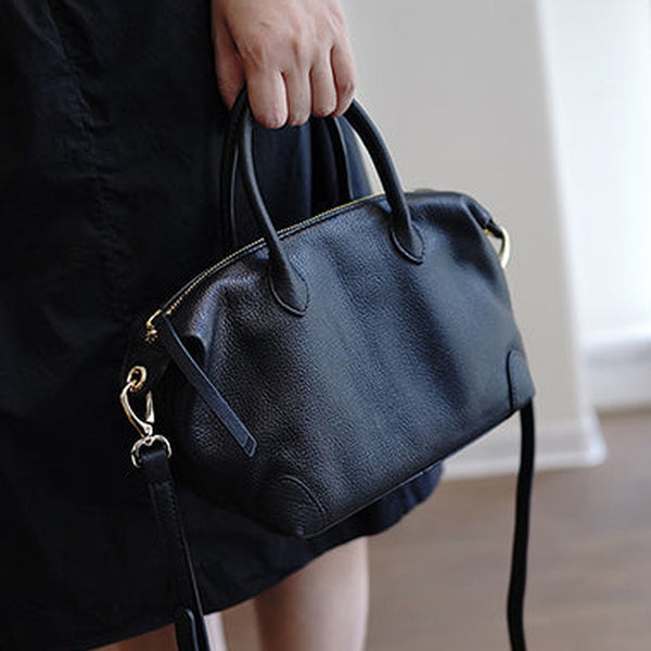 Classic Black Leather Small Work Handbag Women Large Work Shoulder Bag for Women