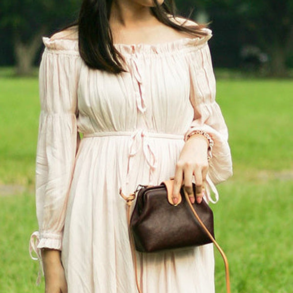 Vintage Womens Coffee Leather Mini Doctor Shoulder Purses Coffee Doctor Crossbody Purses for Women