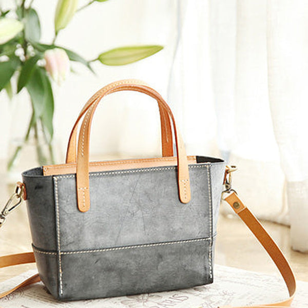 Vintage Womens Gray Leather Handbag Tote Purse Tote Handmade Shopper Side Tote Bag for Men