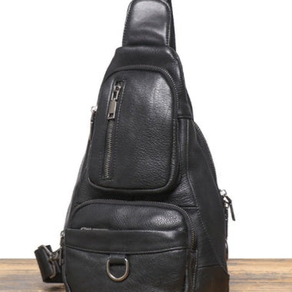 Black Leather Sling Bag For Men Leather Sling Pack Black Mens Sling Pack