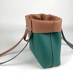 Cute Womens Green&Brown Leather Shoulder Tote Bag Best Tote Handbag Shopper Bag Purse for Ladies