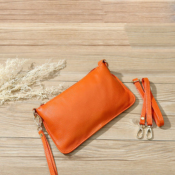 Orange Leather Wristlet Wallet Womens Small Minimalist Shoulder Purse Zip Crossbody Purse Slim Shoulder Bag for Women