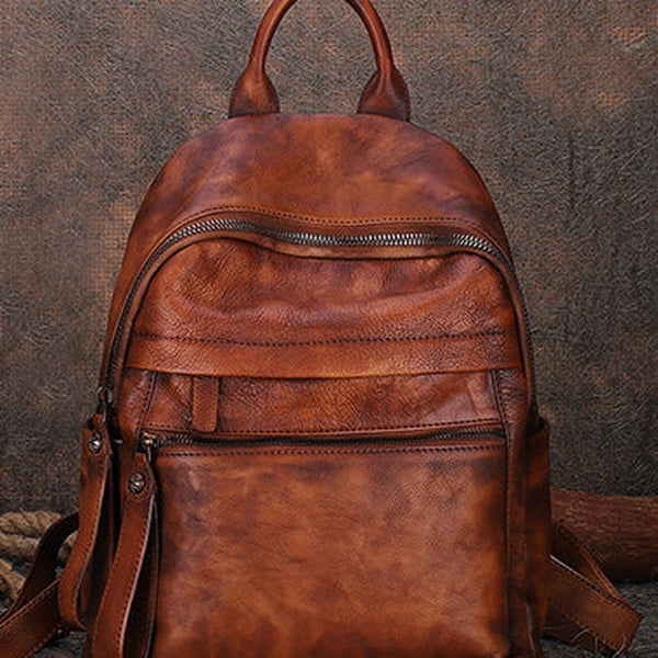 Best Vintage Brown Leather Rucksack Womens Vintage School Backpacks Leather Backpack Purse
