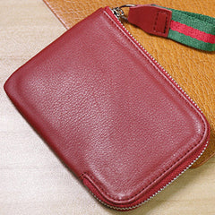 Slim Women Red Leather Billfold Wallet Small Zip Coin Wallets Zipper Change Wallets For Women