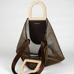 Womens Coffee Net Polyester Leather Tote Handbag Purse Polyester Tote Shoulder Bag Purse for Ladies