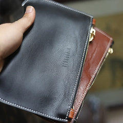 Handmade Women Leather Clutch Wallet Black Slim Zip Clutch Phone Purse For Women