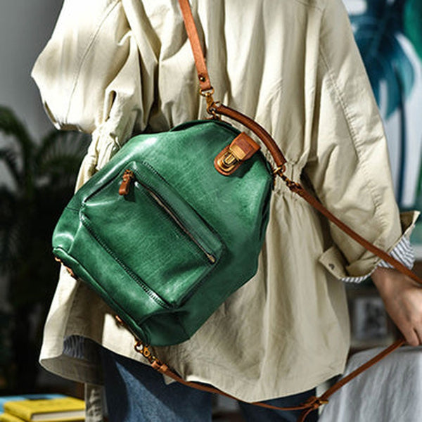 Handmade Womens Green Leather Doctor Backpack Purse Shoulder Doctor Handbags for Women