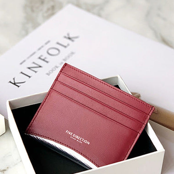 Women Red Leather Card Holders Small Card Wallet Minimalist Credit Card Holder For Women