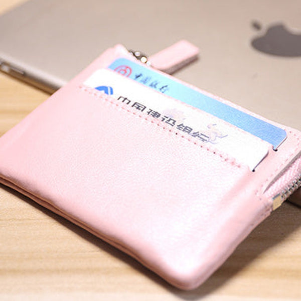 Cute Women Pink Leather Mini Card Wallet Coin Wallets Slim Change Wallets For Women
