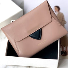 Women Gray Pink Leather Small Wallet Envelope Change Wallet Slim Coin Wallet For Women