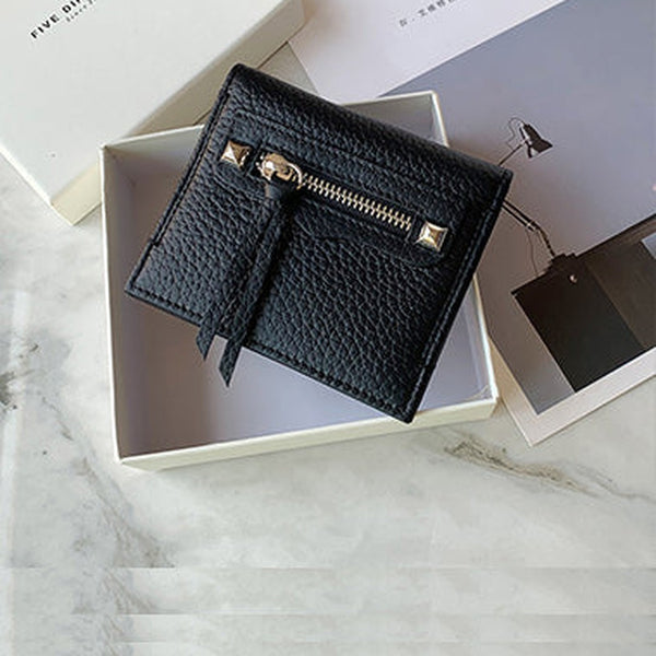 Cute Women Black Leather Card Holders Slim Card Wallet Black Bifold Credit Card Holder For Women