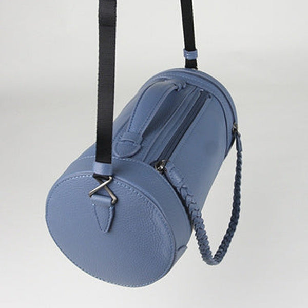 Cute Womens Blue Leather Bucket Shoulder Purse Barrel Crossbody Bag Purse for Ladies