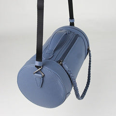 Cute Womens Blue Leather Bucket Shoulder Purse Barrel Crossbody Bag Purse for Ladies