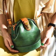 Handmade Womens Green Leather Doctor Bucket Shoulder Purses Green Doctor Crossbody Purse for Women