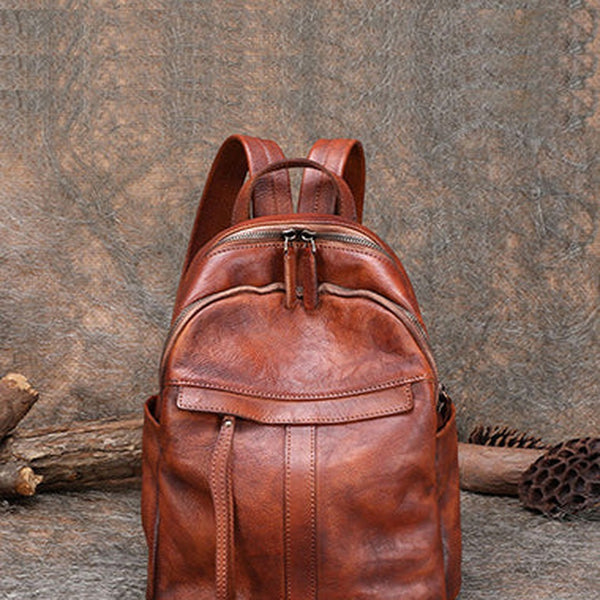 Handmade Brown Leather Backpack Womens Best School Rucksack Ladies Leather Backpack Purses