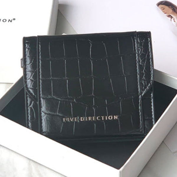 Cute Women Black Vegan Leather Small Card Holder Crocodile Pattern Card Wallets Slim Change Wallet For Women