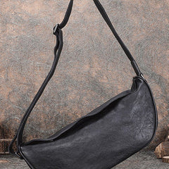 Vintage Black Gray Mens Sling Bag Leather Saddle Chest Bag Shoulder Purse Crossbody Pack for Men