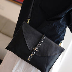 Black Envelope Leather Shoulder Bag Large Clutch Women Crossbody Purse for Women