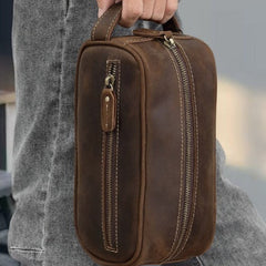 Dark Brown Leather Toiletry Bag for Men Leather Dopp Kits for Men Mens Ditty Bags Leather