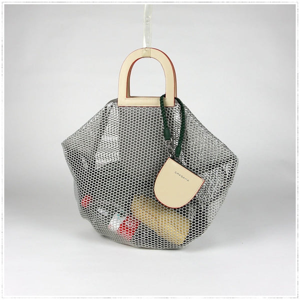 Womens Khaki Net Polyester Leather Tote Handbag Purse Polyester Tote Shoulder Bag Purse for Ladies