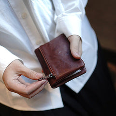 Cute Coffee Leather Womens Billfold Wallet Classic Vertical Small Wallet For Women