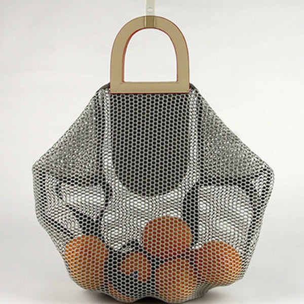 Womens Light Gray Net Polyester Leather Tote Handbag Purse Polyester Tote Shoulder Bag Purse for Ladies