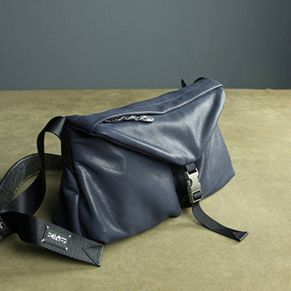 Stylish Men Blue Leather Shoulder Purse Side Bag Leather Messenger Bag for Men
