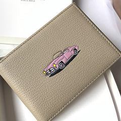 Cute Women Khaki SheepSkin Slim Card Holders Small Card Wallet Card Holder License Holder For Women