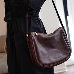 Cute Coffee Leather Saddle Shoulder Bag Women Saddle Crossbody Bag for Women