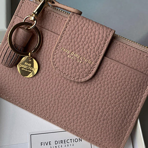 Cute Women Gray Pink Leather Slim Keychain with Card Wallet Card Holder Wallet Change Wallet For Women