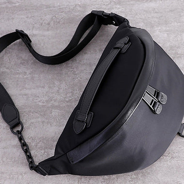 Womens Black Nylon Leather Fanny Pack Nylon Chest Bag Womens Hip Bag Waist Bag For Women