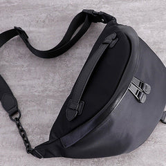 Womens Black Nylon Leather Fanny Pack Nylon Chest Bag Womens Hip Bag Waist Bag For Women
