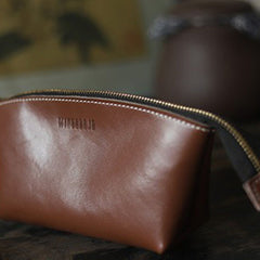 Handmade Women Leather Clutch Wallet Brown Toiletry Bag Makeup Bag For Women