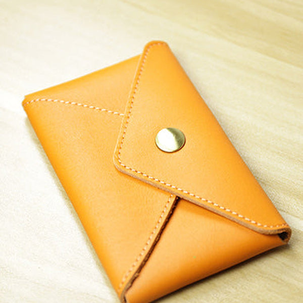 Slim Women Orange Leather Card Wallet Minimalist Envelope Card Holder Wallet Coin Wallet For Women