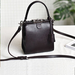 Womens Coffee Leather Doctor Handbag Purses Square Doctor Crossbody Purse for Women