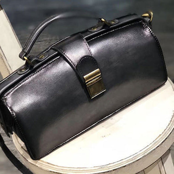 Vintage Womens Gray Leather Doctor Handbag Purses Vintage Handmade Doctor Crossbody Purse for Women
