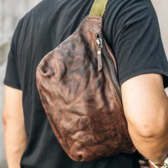 Leather Mens Cool Sling Bag Crossbody Bag Chest Bag Fanny Pack for men