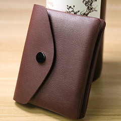 Cute Women Coffee Leather Mini Billfold Wallet Handmade Coin Wallets Slim Change Wallets For Women