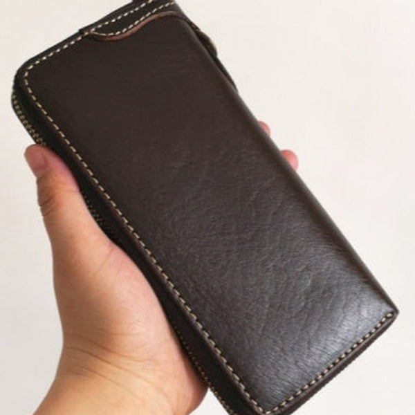 Leather Biker Wallet Leather Biker Chain Wallet Mens Vintage Biker Long Zip Wallet for Men