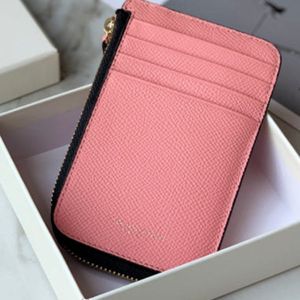 Cute Women Pink Leather Slim Round Card Holder Card Wallet Zipper Change Wallet For Women
