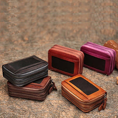 Leather Zipper Card Wallets Cute Small Women Double Zip Card Wallet For Ladies