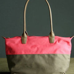 Pink&Khaki Womens Nylon Shoulder Handbag Womens Nylon Contrast Color Pink Shoulder Work Purse Nylon for Ladies