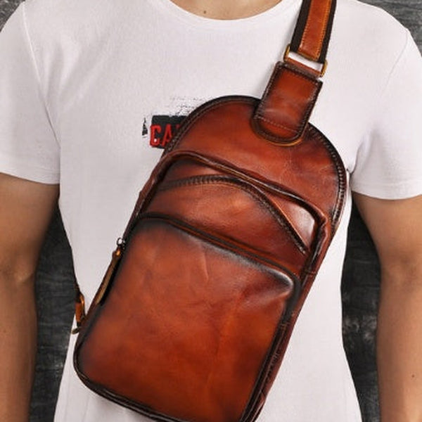 Leather Chest Bag For Men Cool Leather Sling Bag Mens Sling Crossbody Backpack