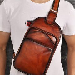 Leather Chest Bag For Men Cool Leather Sling Bag Mens Sling Crossbody Backpack