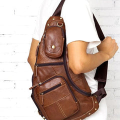 Leather Mens Cool Sling Bag Crossbody Bag Chest Bag for men