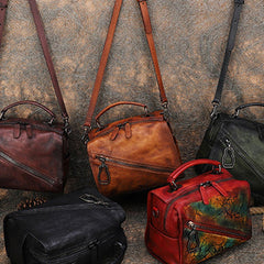 Leather Womens Buston Handbag Handmade Cube Handbag Crossbody Purse for Ladies