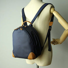 Womens Nylon Small Backpack Purse Dark Blue&Brown Best Mini Backpack Purse Nylon Rucksack for Ladies