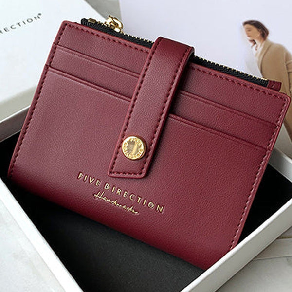 Minimalist Women Red Vegan Leather Small Wallet BILLFOLD Card Holders Slim Card Holder Wallet Credit Card Holder For Women