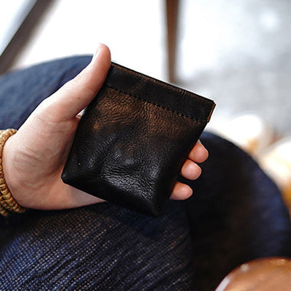 Cute Women Black Leather Change Wallet Slim Coin Wallets Headphone Case Cord Organizer For Women